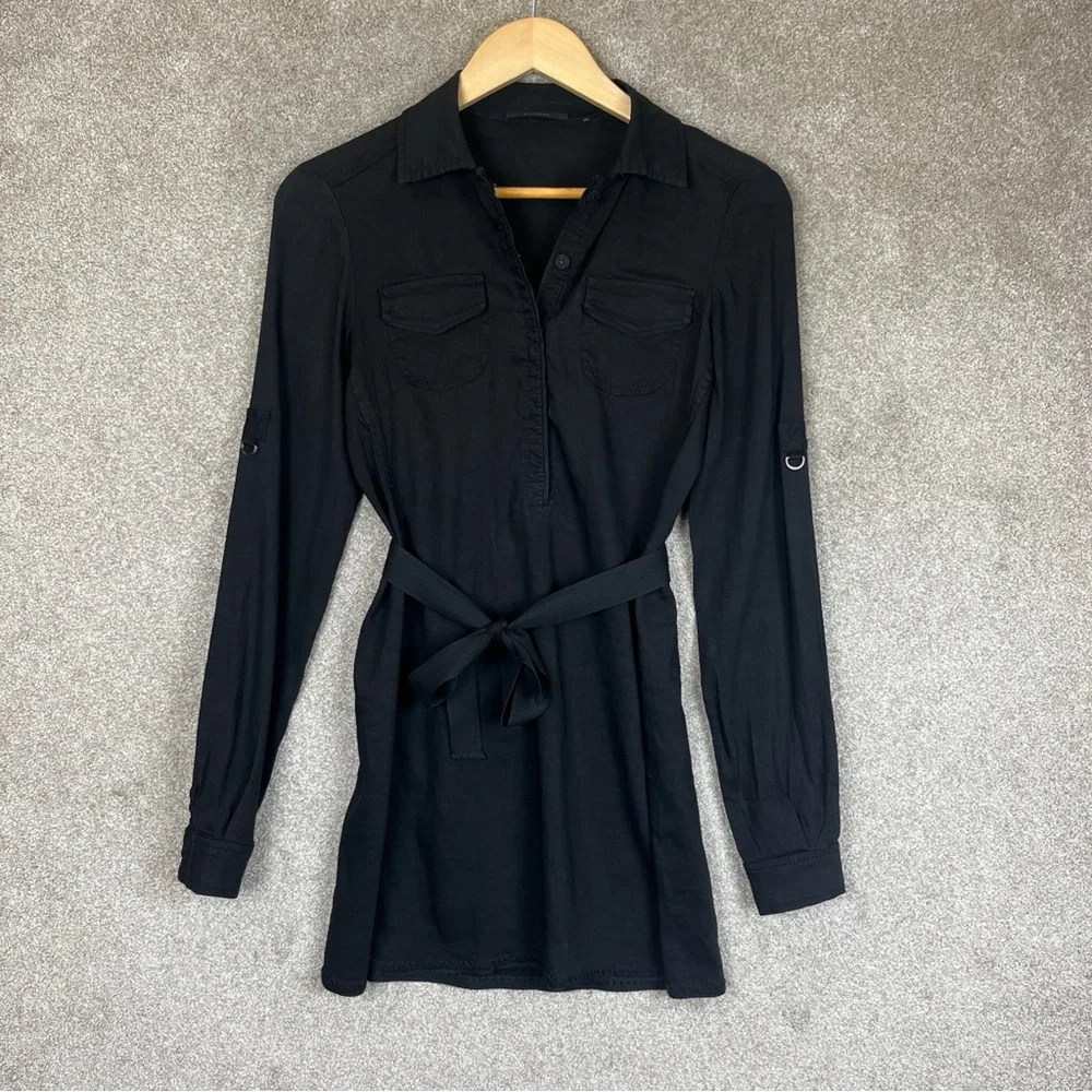 Elie Tahari | Dresses | Elie Tahari Dress Womens Extra Small Black Linen  Blend Long Sleeve Belted 2947 | Poshmark